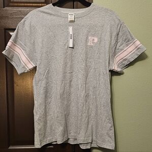 Victoria Secret PINK t shirt, XS, gray with pink sleeve stripe